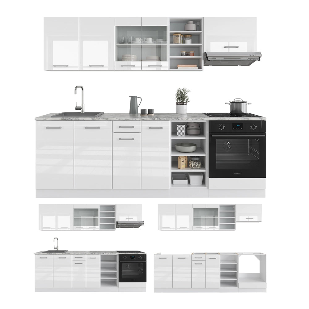 Cucina componibile R-Line Bianco lucido/Bianco 240 cm, PL Antracite Vicco