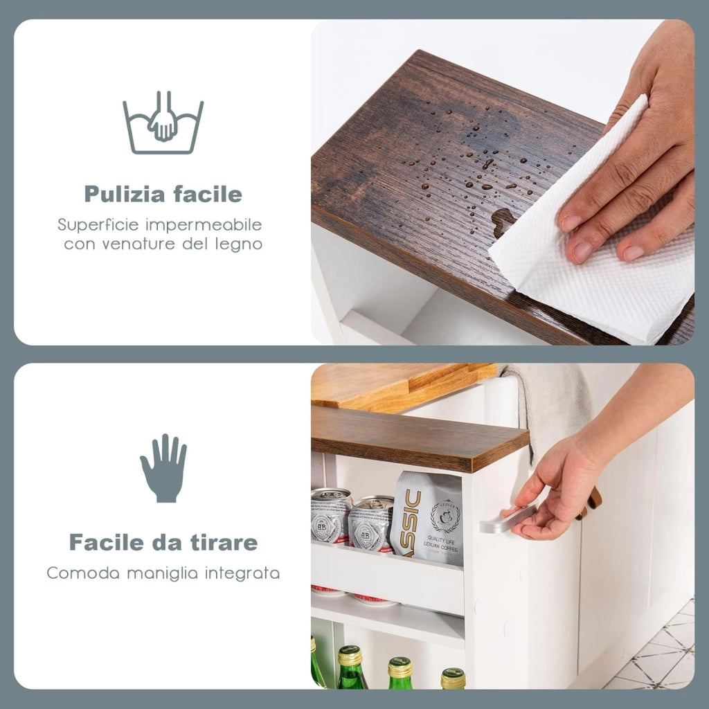 Carrello Portaoggetti da Cucina, Scaffale con Maniglia Laterale e Ruote, Carrello Salvaspazio con 3 Scaffali Stretti, 48x12,5x81 cm