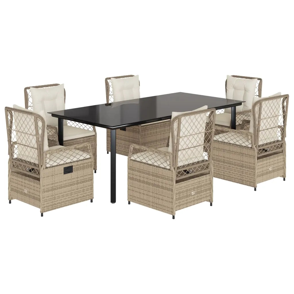 Set da Pranzo da Giardino 7 pz con Cuscini Beige in Polyrattan