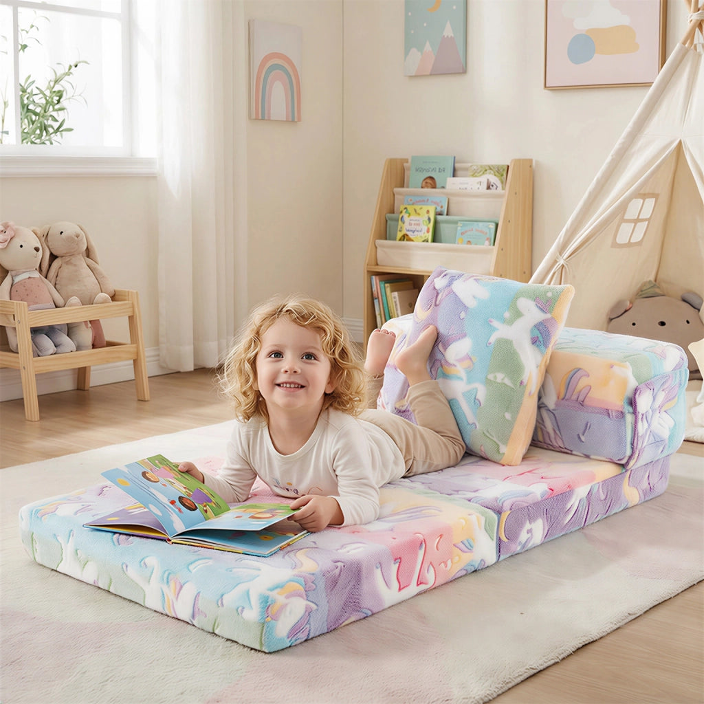 Divano letto 3-in-1 con coperture lavabili a cerniera e cuscino extra, Divano per bambini che luminesce Multicolore