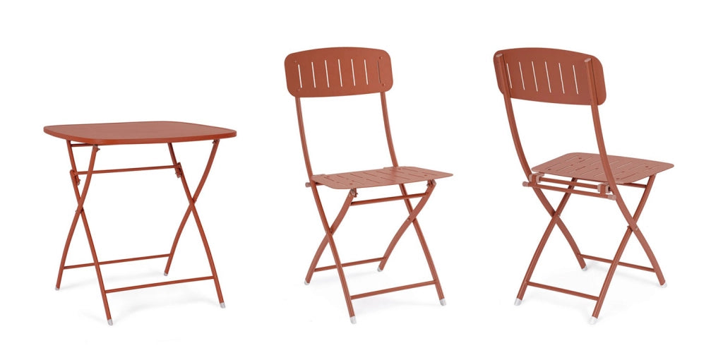 Set 3 Pezzi Bistrot da Giardino con Tavolo e 2 Sedie in Acciaio Yvonne Terracotta