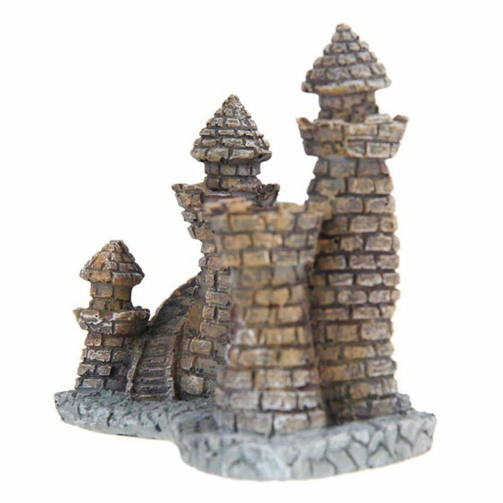 Trade Shop - Decorazione Per Acquario Castello Con Torre Resina Pesci Acqua H10 Cm Ornamento -