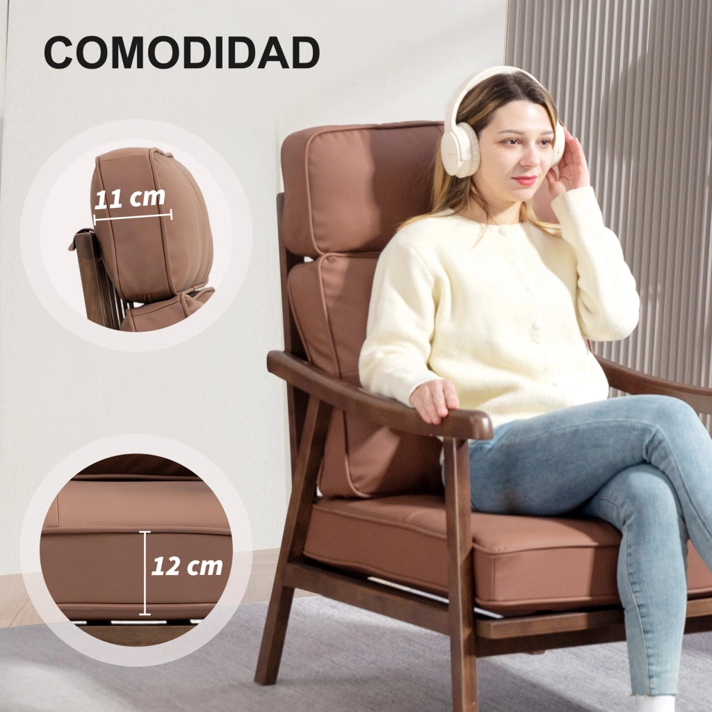 Poltrona Relax ¨C Xylo ¨C Rivestimento PU Marrone, Struttura Legno Noce, Cuscini Imbottiti