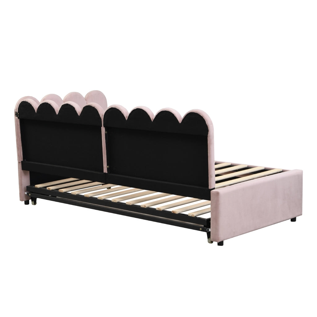 DESMIU Divano letto 90 × 200 cm 2 posti con letto estraibile, senza materasso, in velluto, rosa