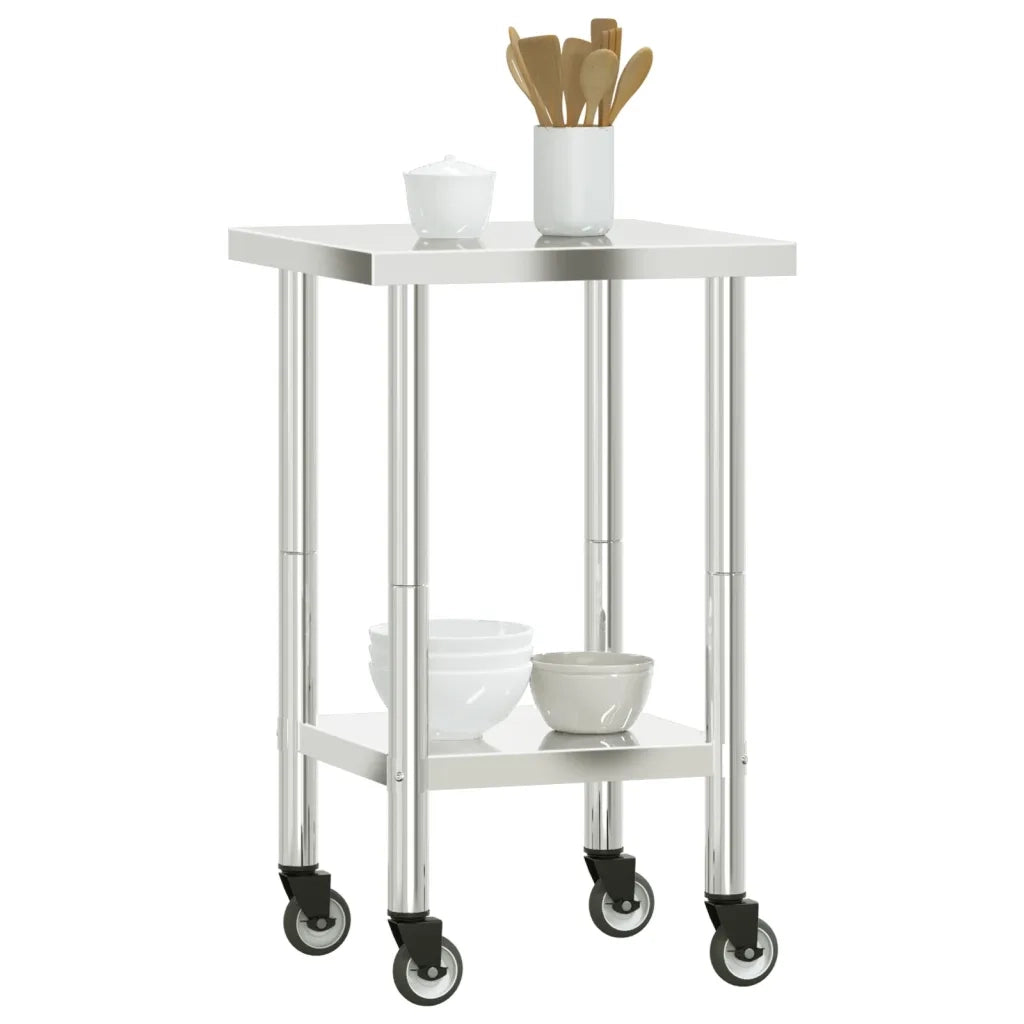 Tavolo da Lavoro Cucina con Ruote 55x55x85 cm in Acciaio Inox 376462