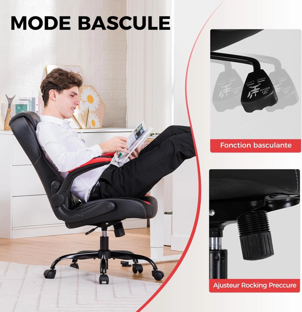 Sedia da gioco con braccioli sollevabili – Sedia da gioco ergonomica a funzione ribaltabile – Seduta PC Gaming in schiuma ad alta densità rosso
