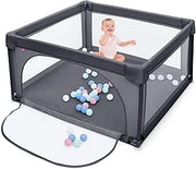 Box per Bambini, Centro Attività Portatile con Cancelli di Sicurezza, Recinto Resistente con Ventose Antiscivolo e Pareti a Rete Traspirante, Cancello per Giocare con 50 Palline (Grigio Scuro)