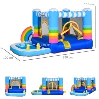 Castello Gonfiabile per Bambini con Trampolino e Piscina, Pompa Elettrica Inclusa 280x170x155cm, Multicolore