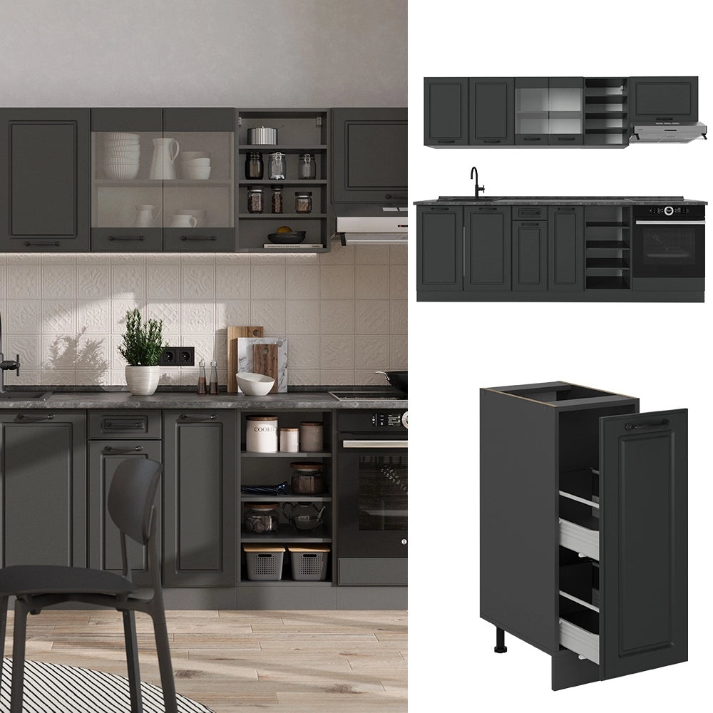Cucina componibile R-Line Antracite rustico/Antracite 240 cm, PL Rovere Vicco