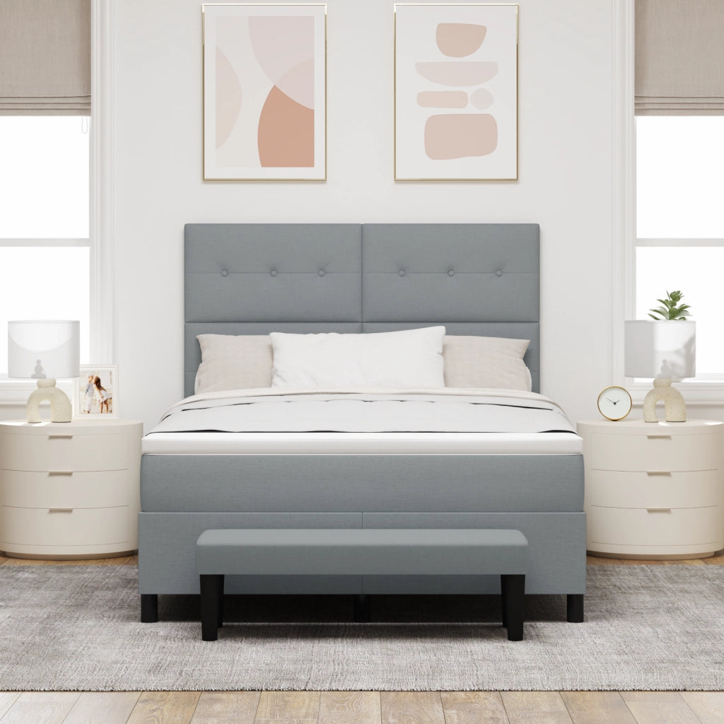 Letto con Rete a Molle e Panchina Grigio Chiaro 140x190 cm Tessuto
