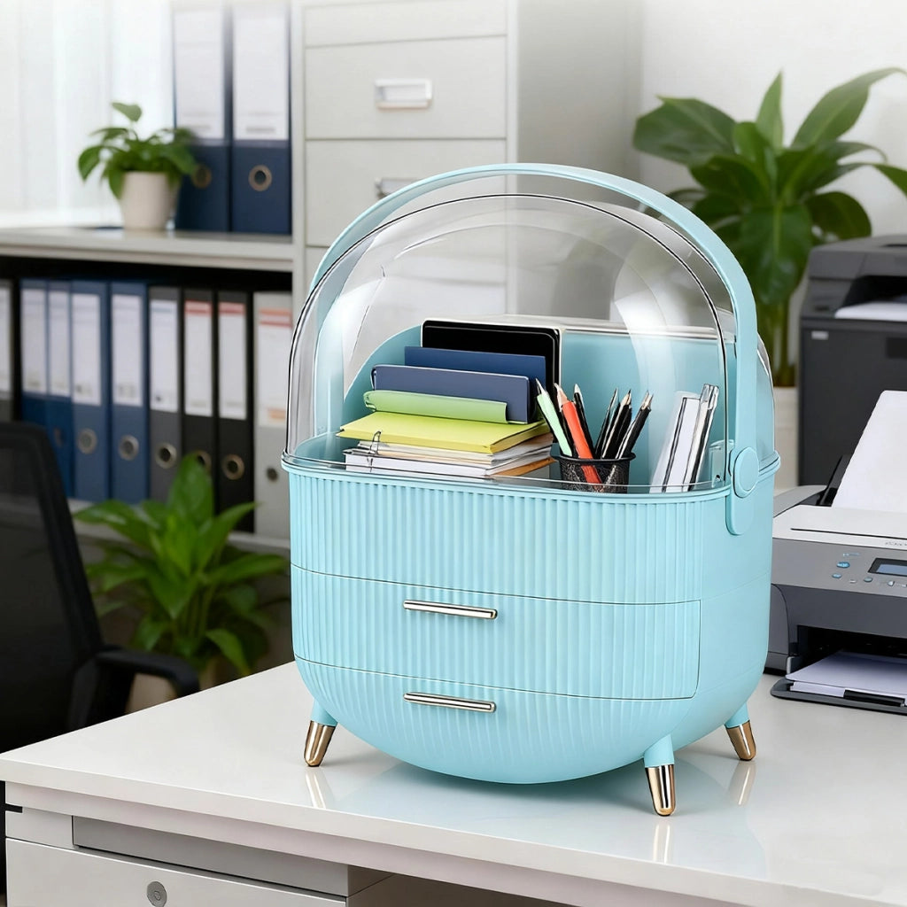 ZMH Porta trucchi da scrivania con più cassetti contenitore per cosmetici azzurro 29 x 19 x 38 cm