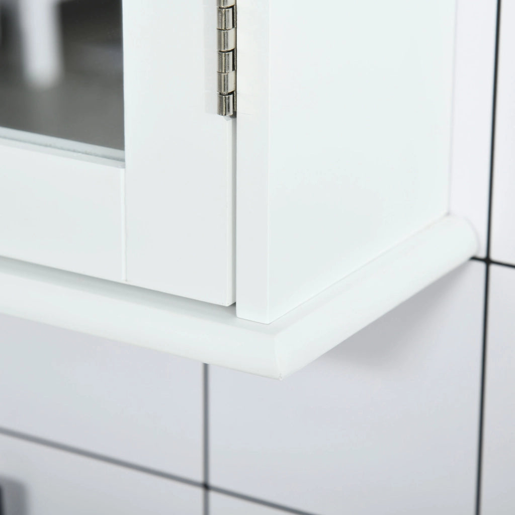 Specchio Bagno Contenitore con Anta Magnetica, Mobile Bagno con Specchio, Ripiano Regolabile, Bianco