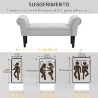 Panca Fondo Letto con Braccioli Arrotolati, Panca Imbottita per Camera da Letto, Grigio, 102x36x51cm