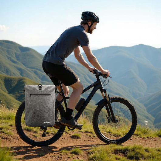 Borsa per bici 3in1 25 l grigia, impermeabile, montaggio al portapacchi posteriore, scomparto laptop, elementi riflettenti