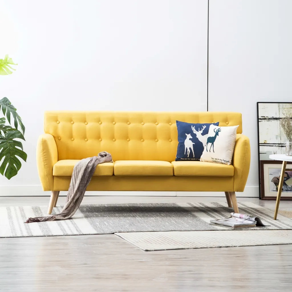 Divano a 3 Posti in Stoffa Imbottito 172x70x82cm Giallo