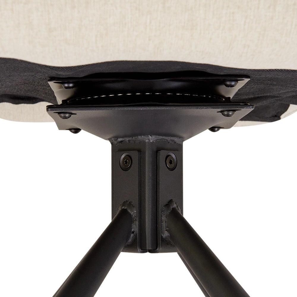 Set di 2 sedie girevoli da pranzo in tessuto beige con braccioli Schienale trapuntato Gambe in metallo nero Retro