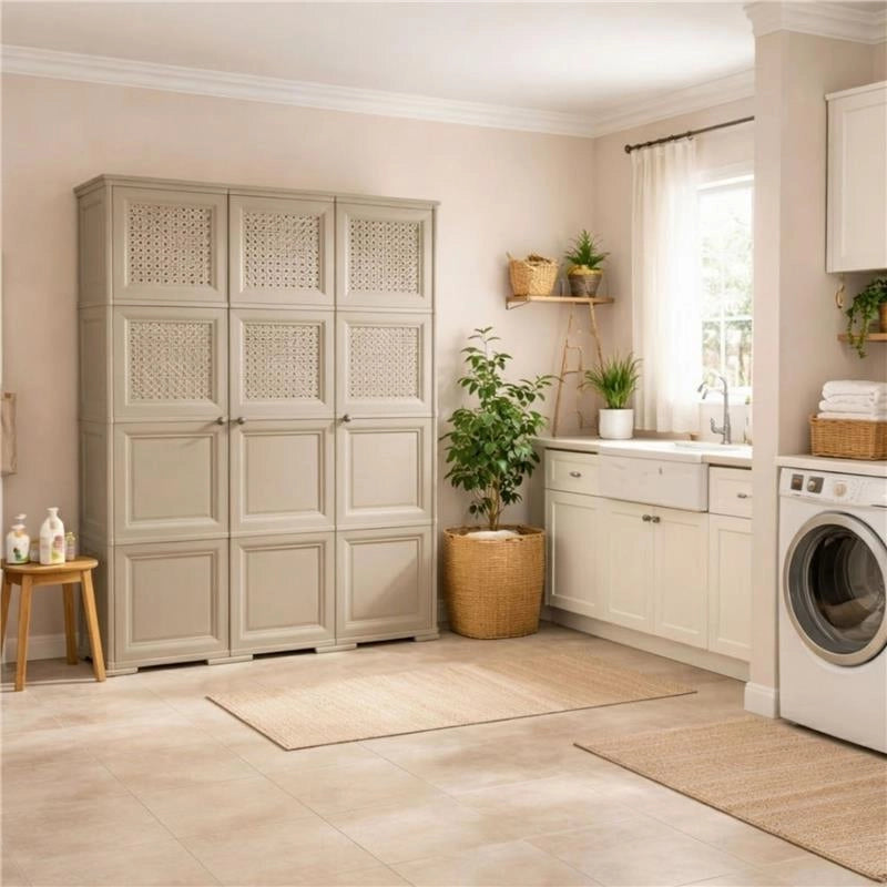 ARMADIO 3 ANTE TALPA 118X43X164 CM CON PUNTALI, ANTE EFFETTO LEGNO E TRAFORATE – MOBILE ALTO ORGANIZZAZIONE CASA PER ZONA GIORNO E VERANDA