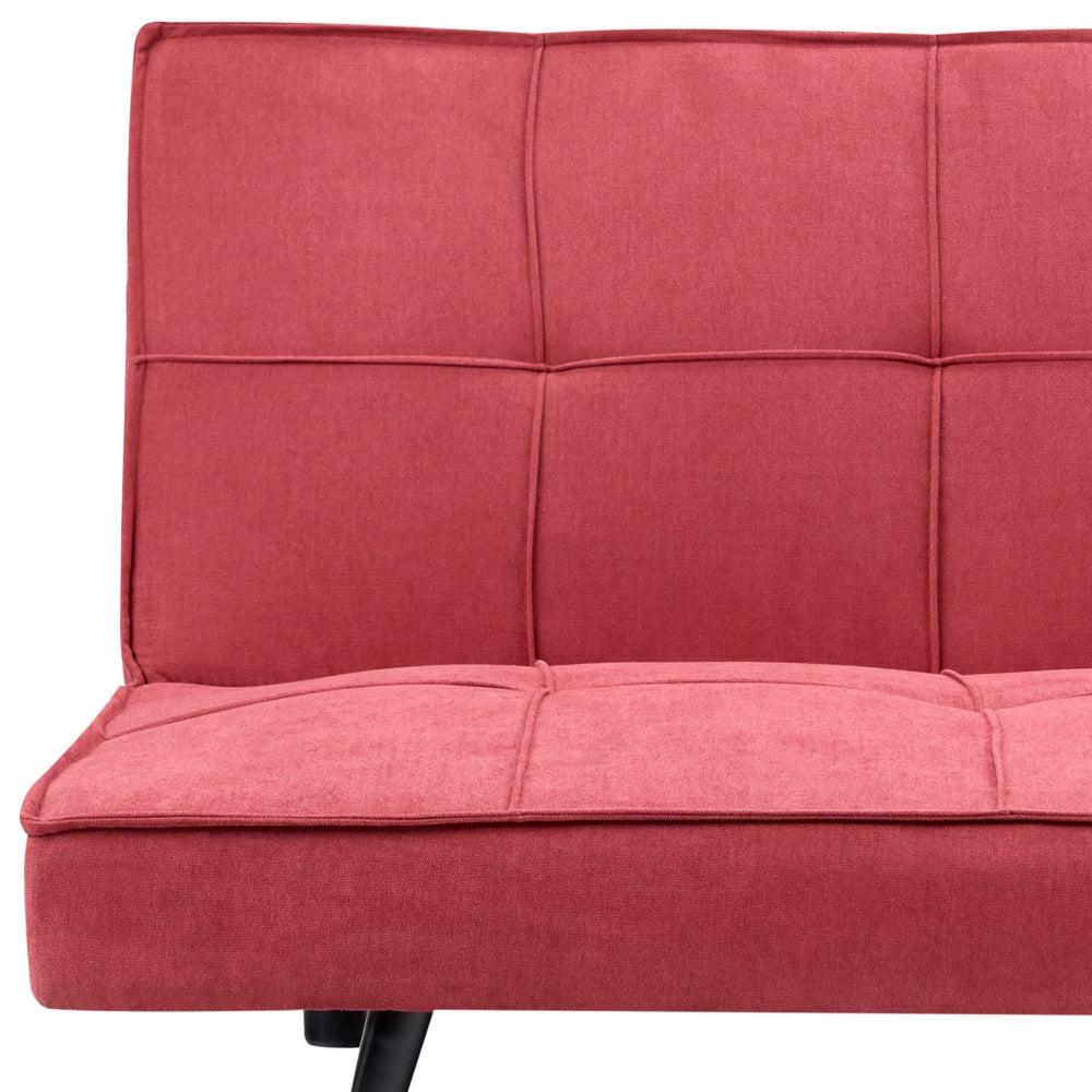 Divano letto in tessuto rosso a 3 posti con imbottitura trapuntata Letto per ospiti senza braccioli con chiusura a scatto
