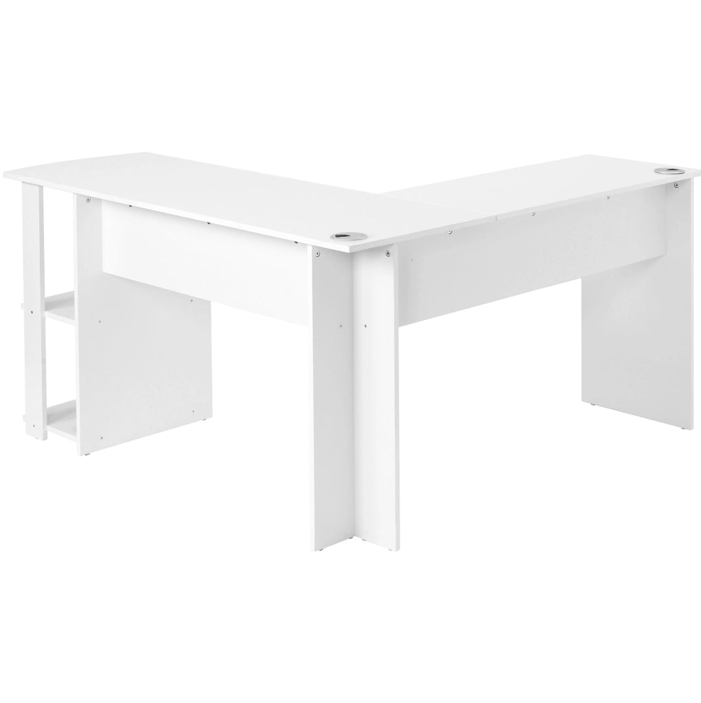 Scrivania angolare 140x140x75 cm in MDF bianco con 2 ripiani per home office