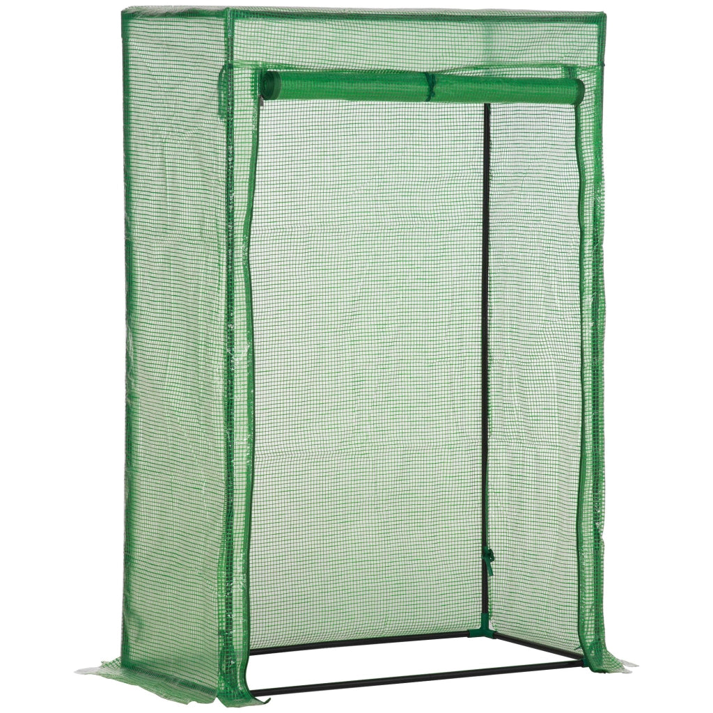 Serra da giardino con porta avvolgibile 100x50x150 cm in acciaio zincato e plastica verde scuro