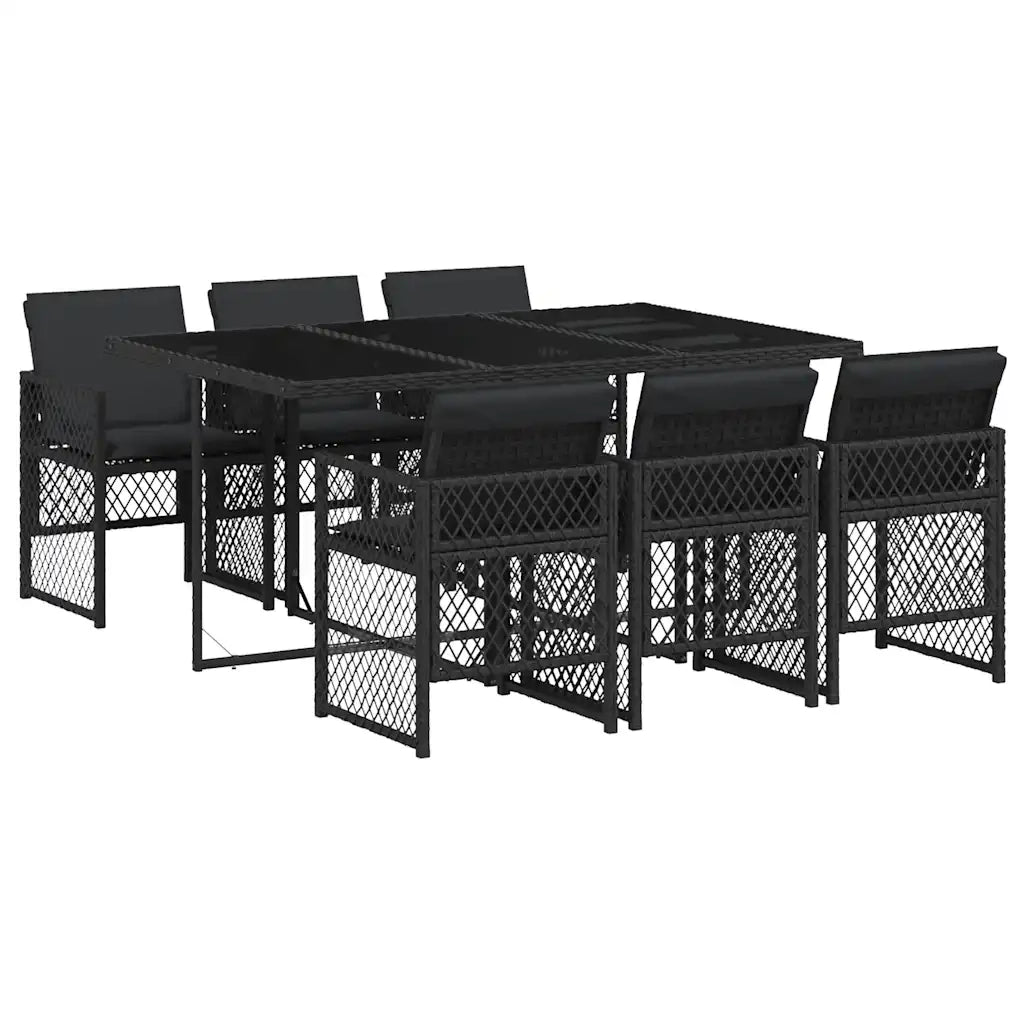 Set da Pranzo da Giardino 7 pz Nero con Cuscini in Polyrattan 3210727