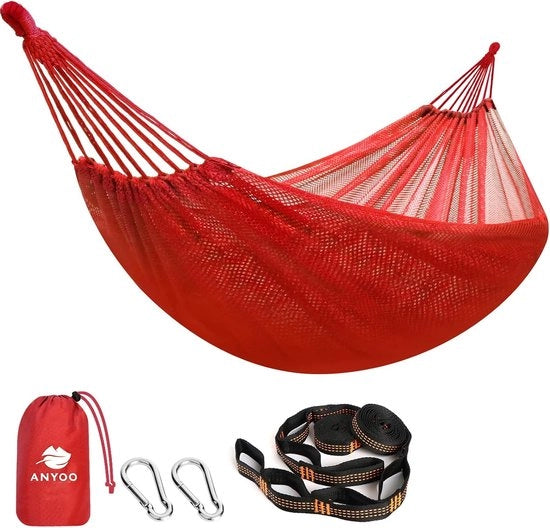Hangmat Outdoor per Camping e Giardino con Rete Ademend e Cinture per Albero