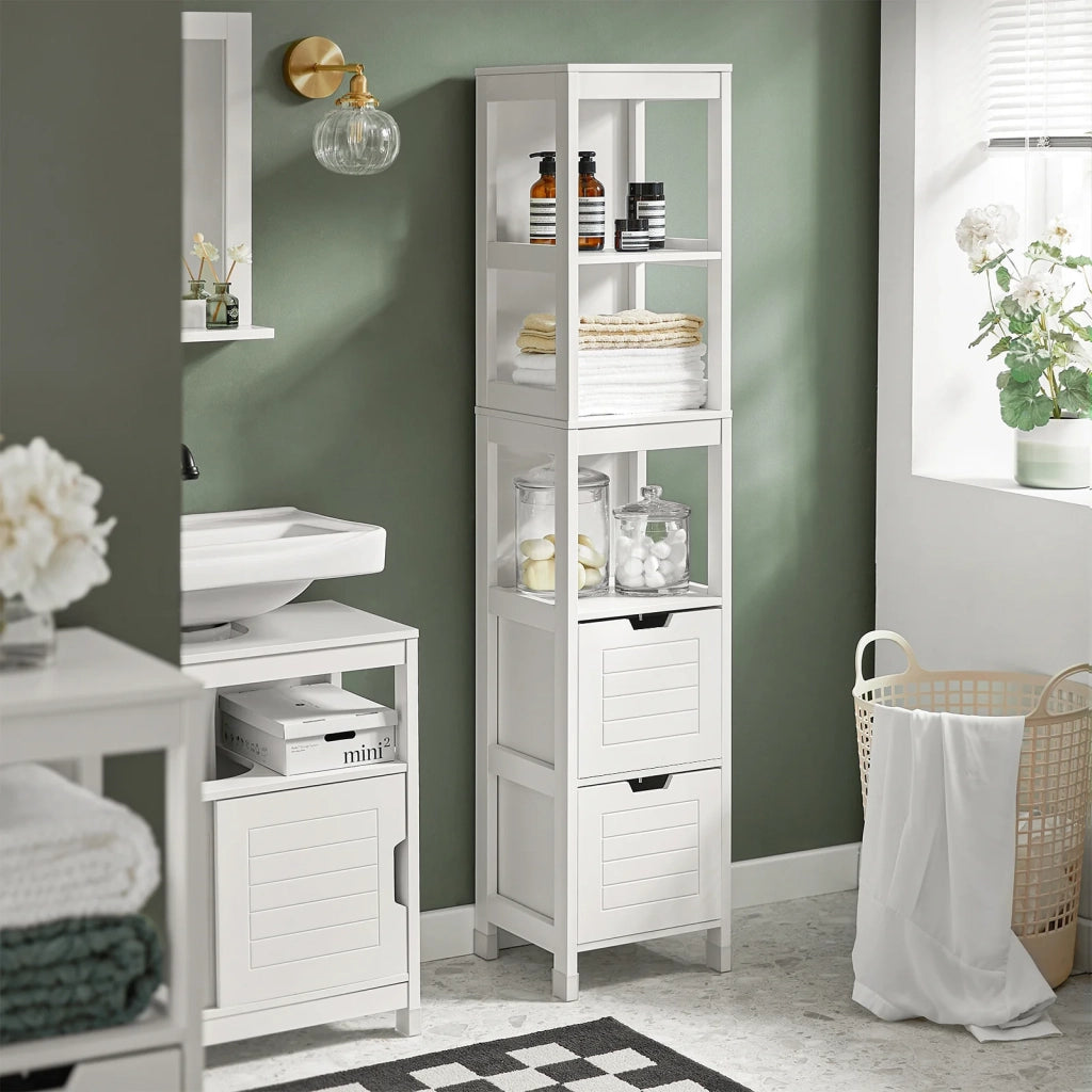 Mobiletto Bagno Colonna Bagno Cassettiera Bagno salvaspazio L30*P30*A145 cm Bianco FRG126-W