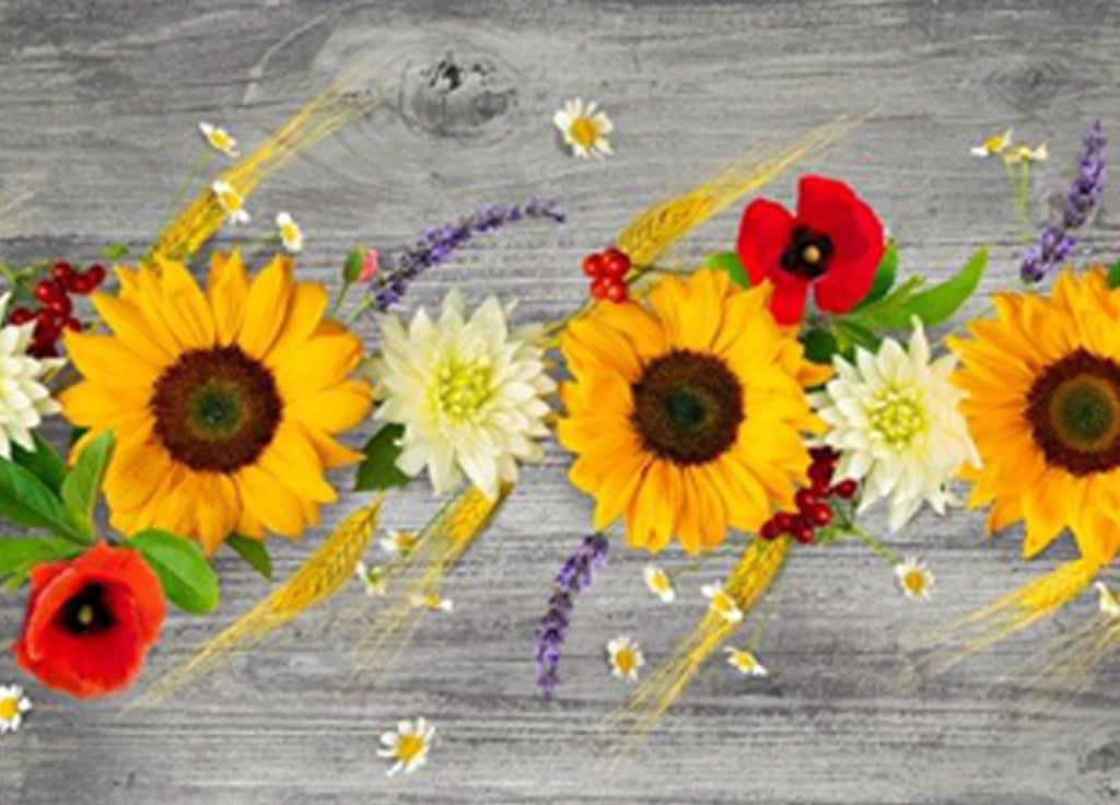 Tappeto Passatoia Cucina Antiscivolo Sottolavello Digitale Disegni Floreali - 50x600 - Girasoli Papaveri
