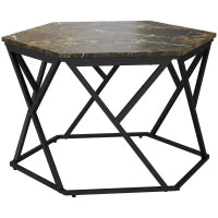 Tavolino da Salotto Moderno con Piano Effetto Marmo e Struttura in MDF e Acciaio, 81x70x51.2 cm, Nero