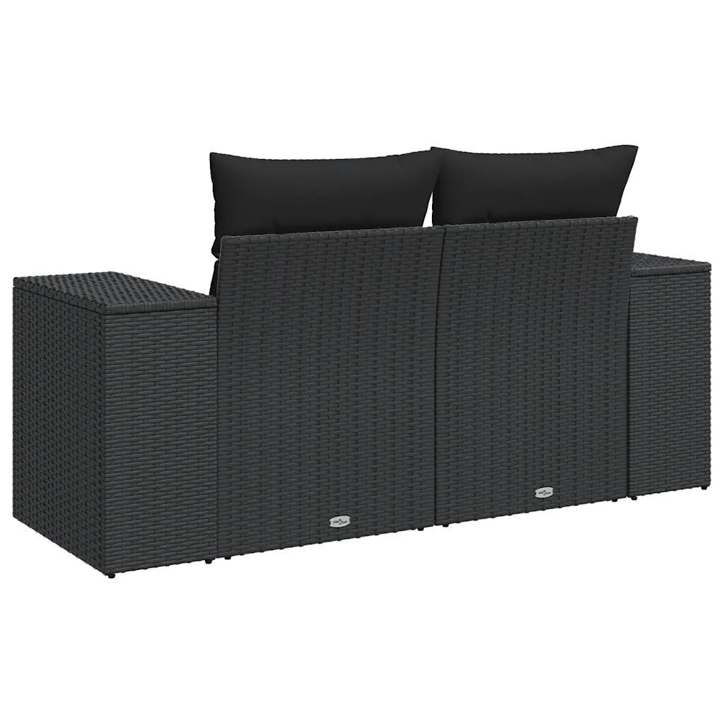 Divano da giardino con cuscini 2 posti nero in polyrattan 365992