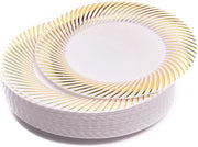 Piatti da Dessert in Plastica Bianchi con Bordo Oro (18cm), Piatti per Feste da Matrimonio, Compleanni, Battesimi, Natale & Feste - Resistenti e Riciclabili