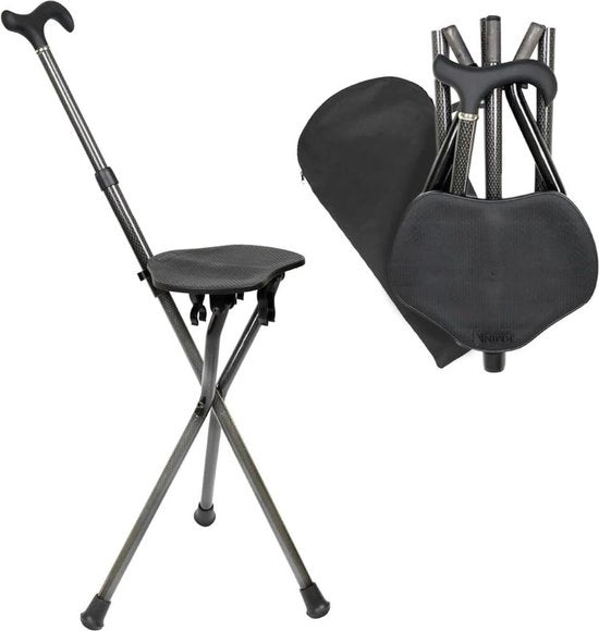 Wandelstocco con sedile pieghevole – regolabile in altezza – treppiede per passeggio fino a 90 kg – manubrio ergonomico – sedile con presa anti-slip