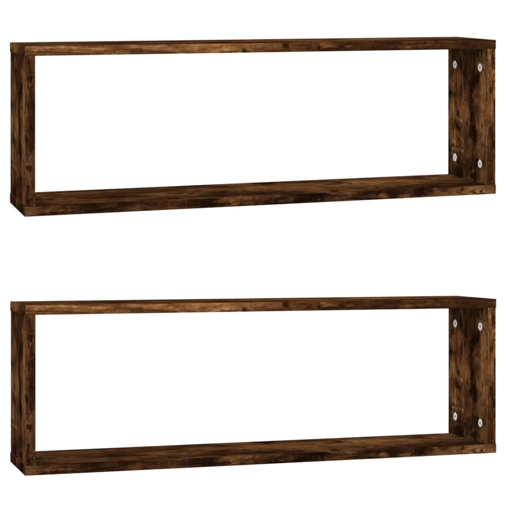 Mensole Parete | Mensola sospesa Cubo 2 Rovere Fumo 80x15x26,5 Legno Multistrato