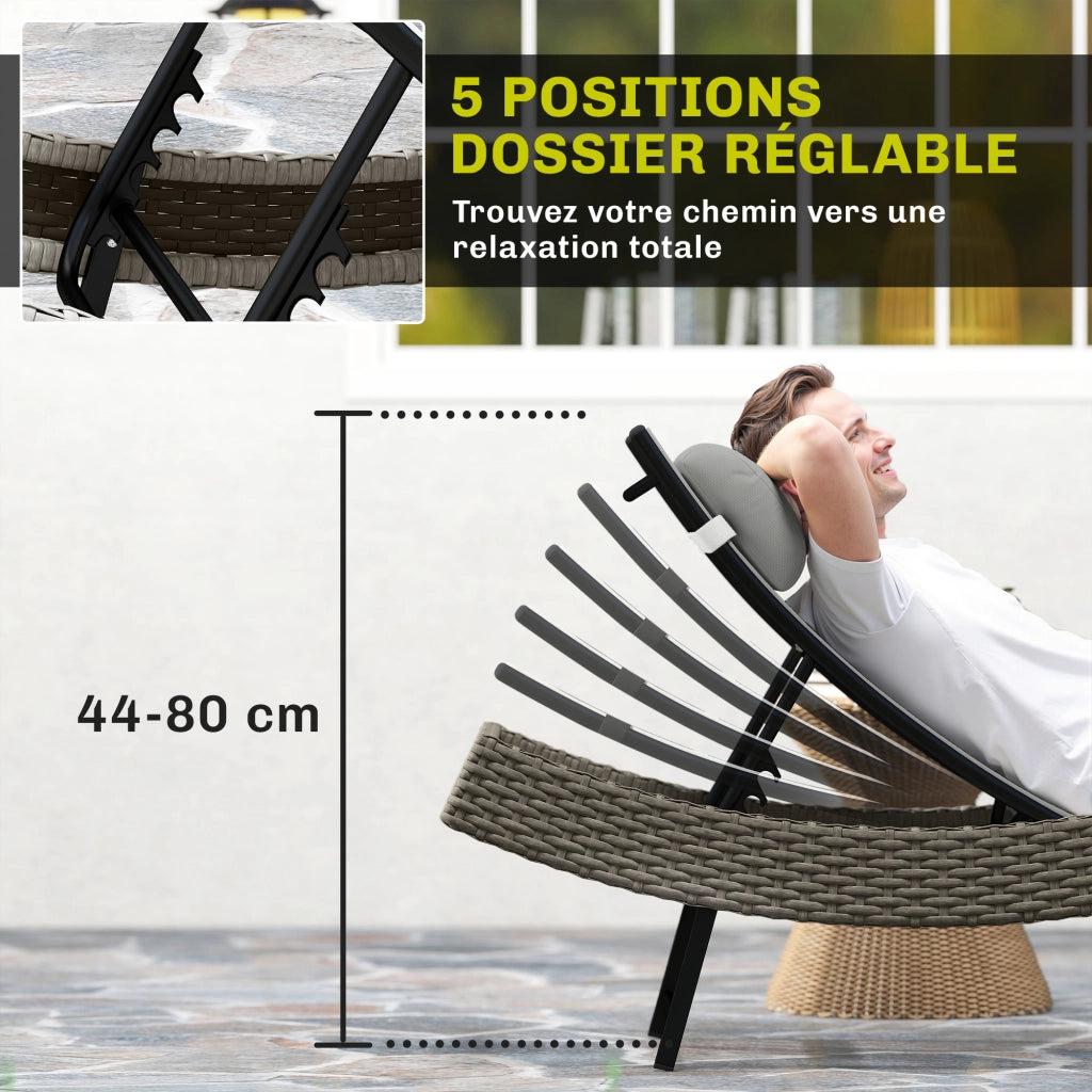 Chaise Longue da Esterno con Cuscino ¨C Zephmum ¨C Grigio, Polipropilene, 198x61x44 cm