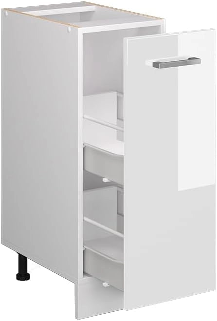Armadio cucina dispensa alto R-Line, Bianco lucido, 30 cm, PL Antracite, per la libera combinazione all'interno di sistemi cucina modulari