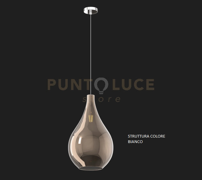 SOSPENSIONE BIANCO 1 LUCE VETRO GRANDE BRONZO 1193BI-SG-BR