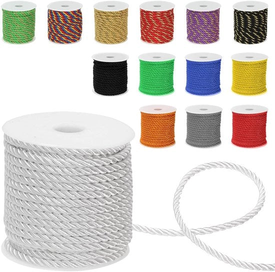 Cavo in 3 giri di 5 mm x 18 m in poliestere bianco per progetti di fai da te