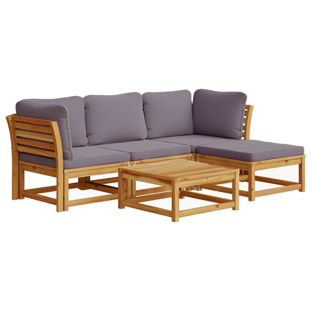 Set Salotto da Giardino 5 pz con Cuscini Legno Massello Acacia