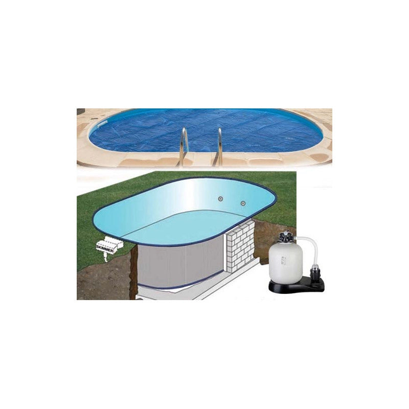 Piscina interrata ovale in acciaio con filtro a sabbia e skimmer, 800x400x150 cm per installazione giardino - GRE