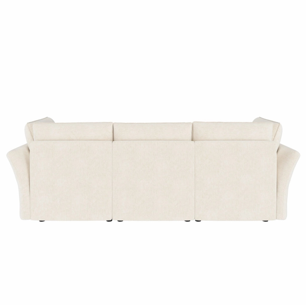 Divano angolare modulare 4 posti con pouf contenitore in ciniglia beige