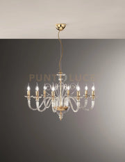 LAMPADARIO DEBUSSY 8 LUCI TRASPARENTE E ORO ATTACCO E14 D.84CM