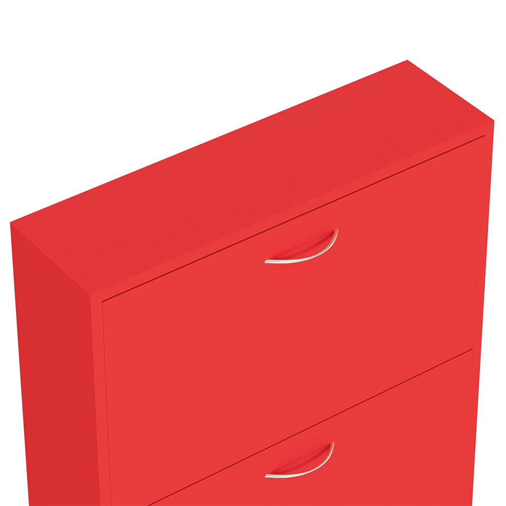 Scarpiera 3 Ante Ripiani Doppia Profondità con Maniglia Colore Rosso 63x24x115cm