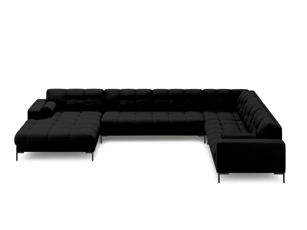 Cosmopolitan Design - Divano panoramico destro "Bali" 7 posti in tessuto strutturato nero 
