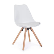 Set di 4 Sedie Design Nordico con Cuscino in Similpelle e Gambe in Faggio - FIO