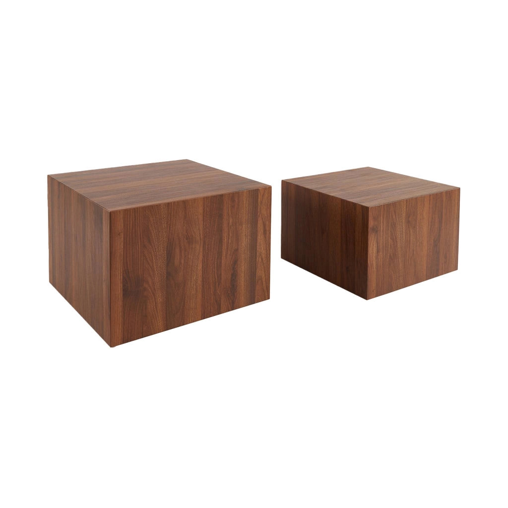 Set di 2 tavolini quadrati effetto frassino, noce