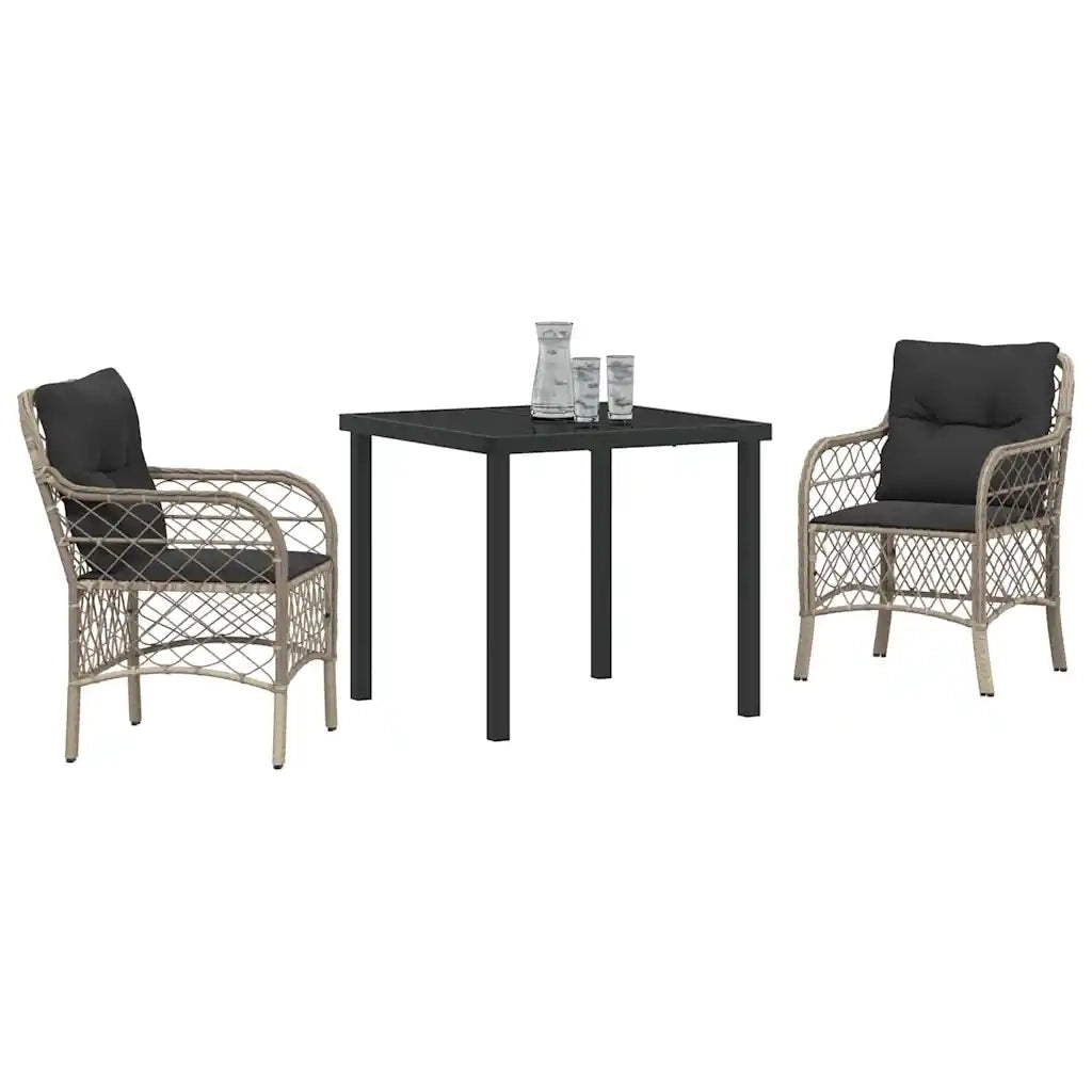 Set da Pranzo per Giardino 3 pcs Grigio chiaro polyrattan