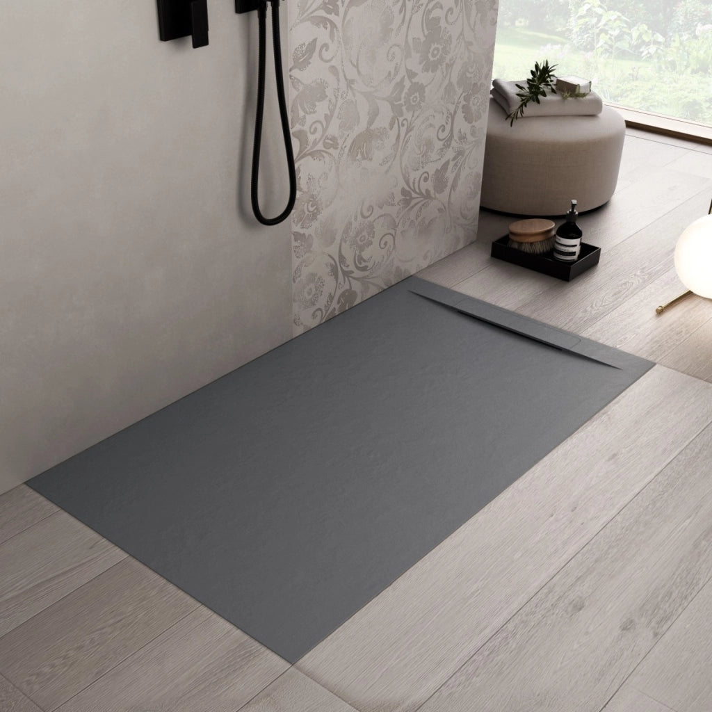 Piatto doccia in marmoresina grigio scuro effetto pietra cemento vincent, misura 70x190