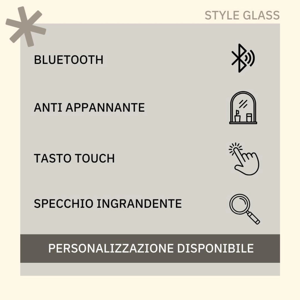 Specchio Bagno PERLA 100x70 cm, da Parete con Lampada Led Superiore, Senza Cornice Rettangolare Moderno, Luce Naturale, Design Home Decor