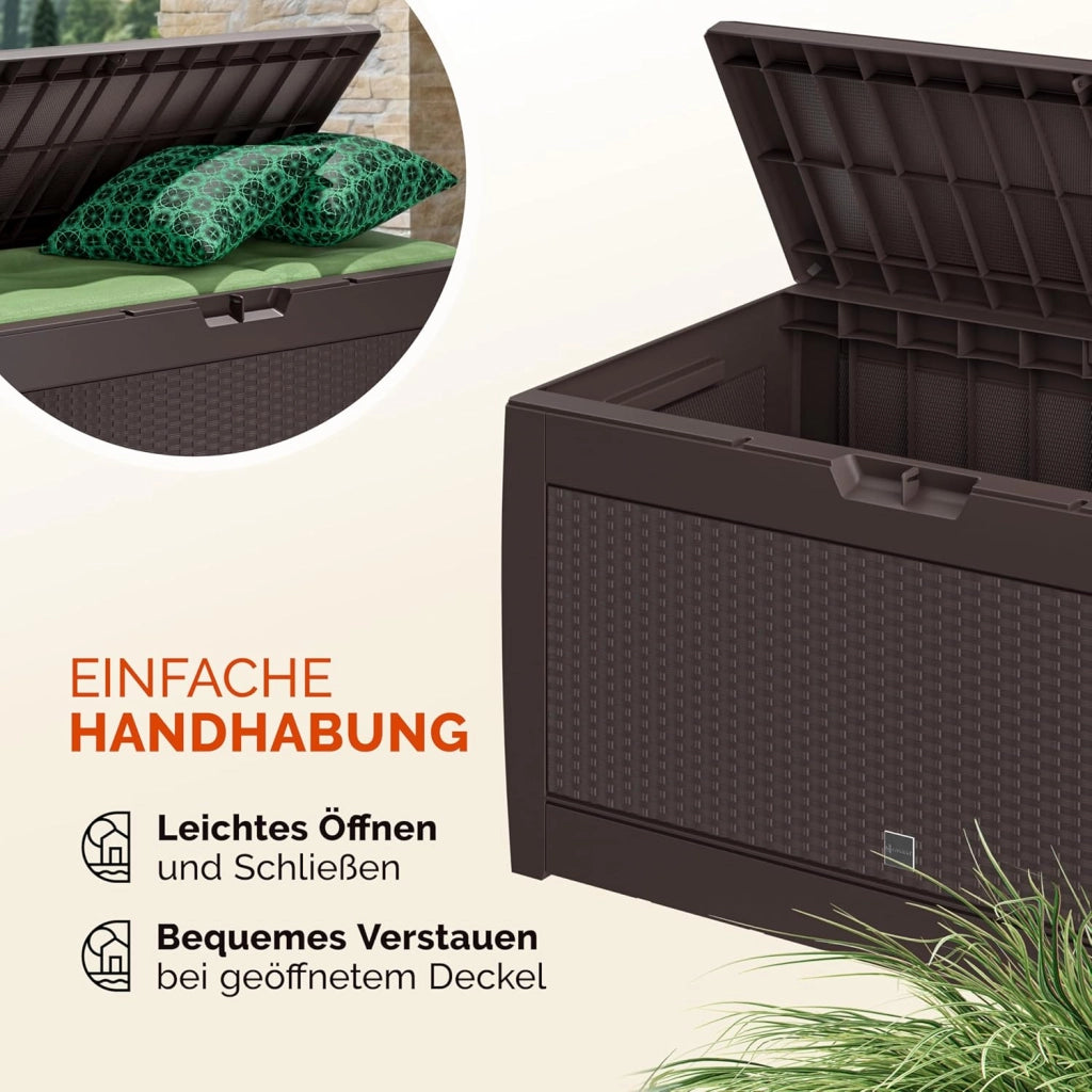 ® Baule da Giardino 310L Box Portacuscini 119x48x60cm 4 Rotelle Multibox 3 Maniglie Contenitore Richiudibile