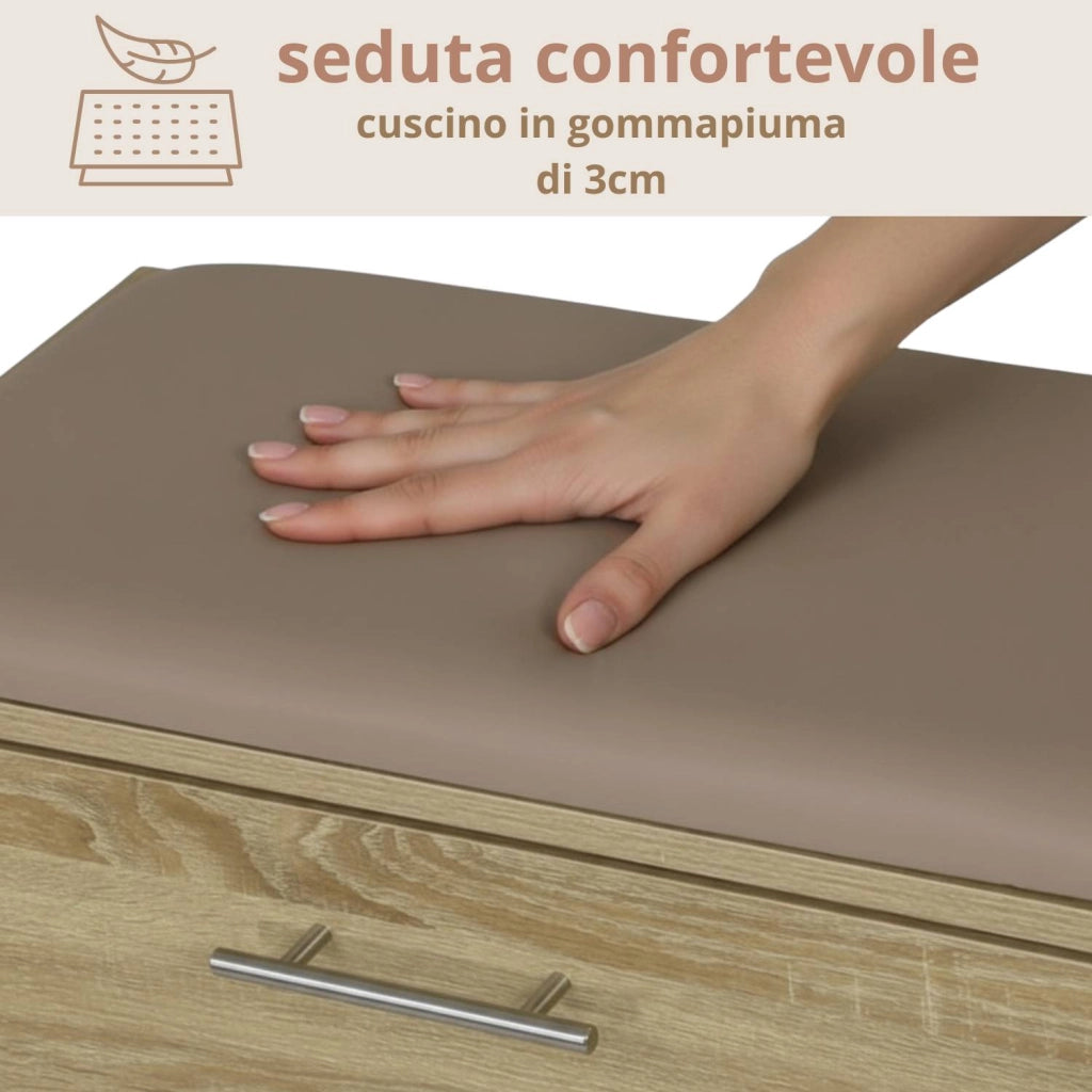 Marvin Scarpiera Panca da Ingresso Portascarpe Salvaspazio in Legno Seduta con Cuscino Anta a R Rovere / Cuscino Tortora